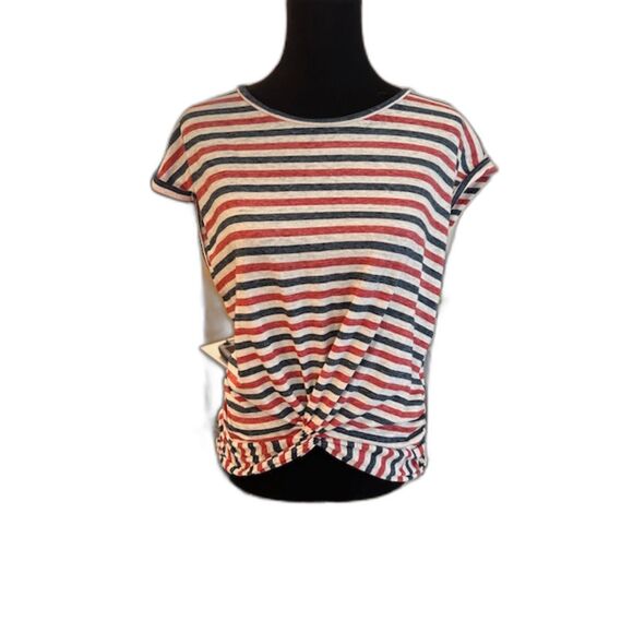 Red White and Blue Knot Front  Tee w Rolled Sleeve - Picture 1 of 4